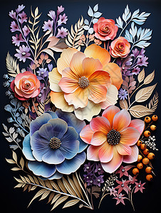 立体花卉剪纸艺术背景图片