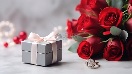 情人节热情如火的红玫瑰花束礼物图片