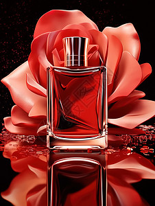 红玫瑰玻璃瓶装香水高清图片