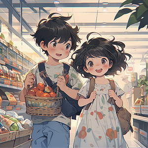 超市里采购产品的情侣图片