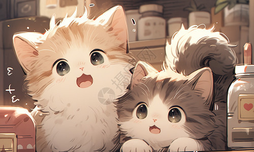 两只可爱卡通猫咪插画背景图片