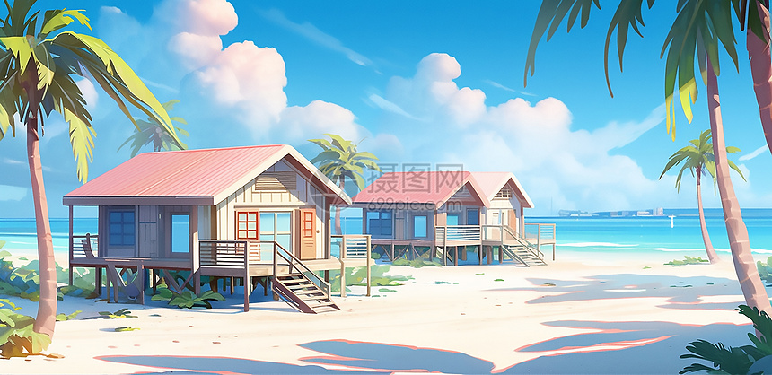 热带小房屋插画图片
