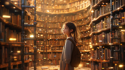 少女在奇幻的图书馆图片