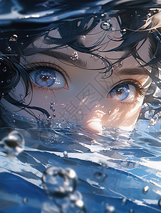 水中女孩漂亮的眼睛图片