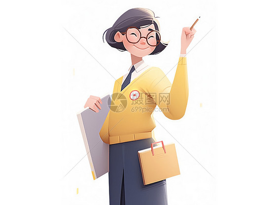 戴着眼镜穿黄色衣服的可爱卡通老师图片