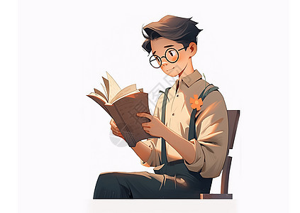 戴着眼镜坐在上安静看书的卡通男老师图片