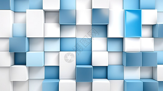 蓝白方形几何拼接图片