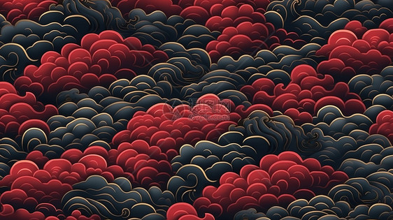 抽象云朵红白蓝中国祥云图案图片