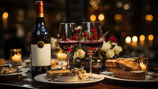 餐桌上的高端红葡萄酒图片