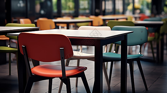 餐厅桌彩色椅子与快餐桌插画