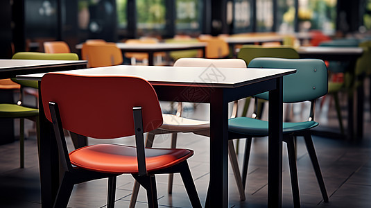 彩色椅子与快餐桌图片
