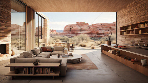 创意简约观景沙漠橡木别墅设计图片
