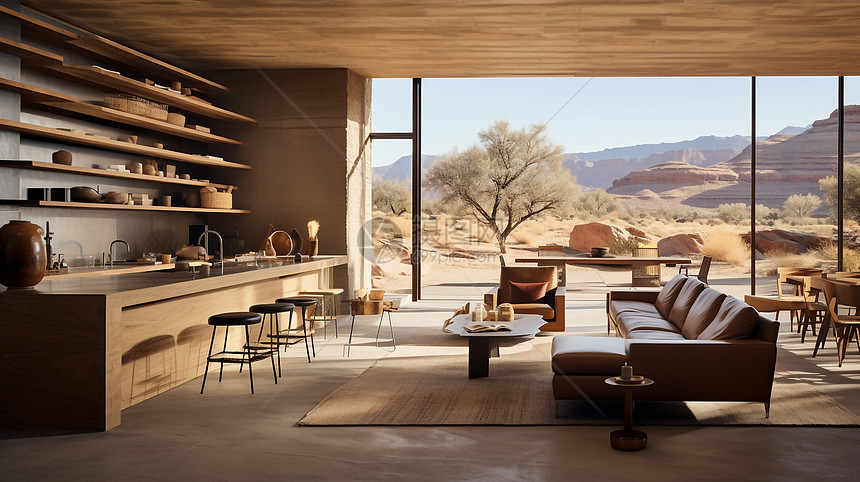 橡木简约现代沙漠别墅设计图片