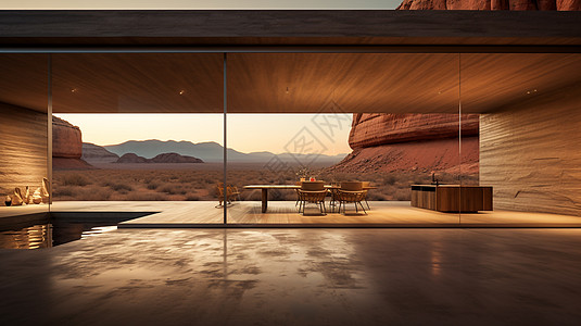 简约现代橡木观景沙漠别墅设计图片