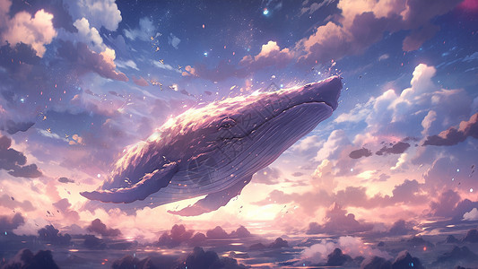 梦幻飞在空中巨型超大卡通鲸鱼图片