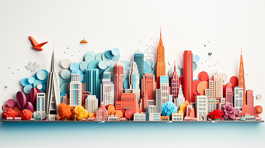 剪纸小清新现代立体城市城市建筑图片