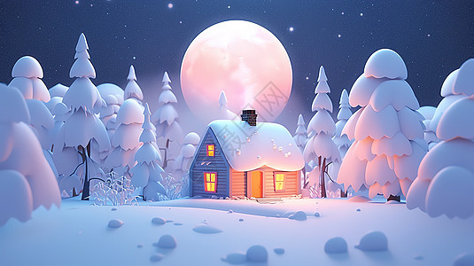 冬季积雪的小屋冬天节气图片