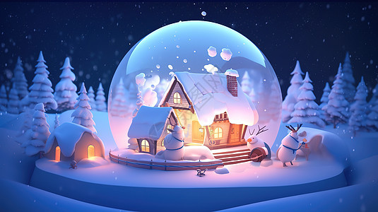 冬季积雪的小屋冬天节气玻璃球图片