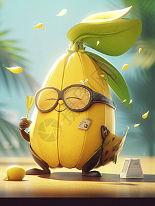 戴着眼镜度假休闲的可爱卡通小香蕉图片