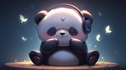 听音乐闭眼休息的可爱卡通熊猫图片
