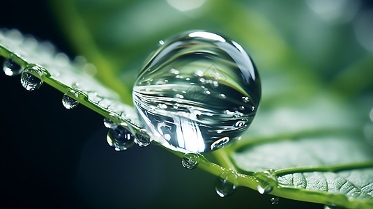 叶子上的水滴特写镜头背景图片