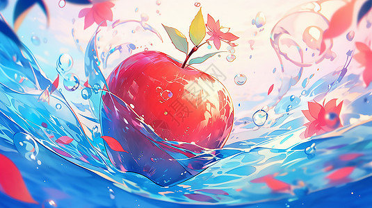 清新水中的苹果图片