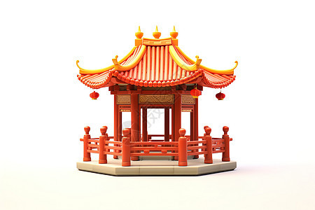 中国风带灯笼凉亭3D图标图片