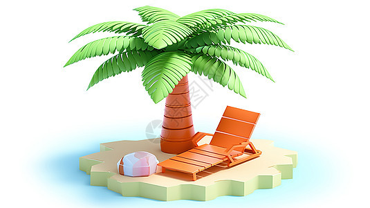可爱卡通沙滩椅椰子树3D图标背景图片