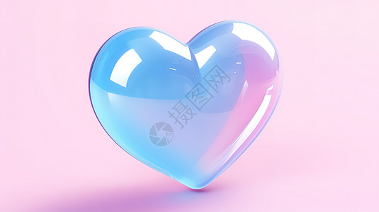 粉蓝色玻璃爱心心形3D图标图片