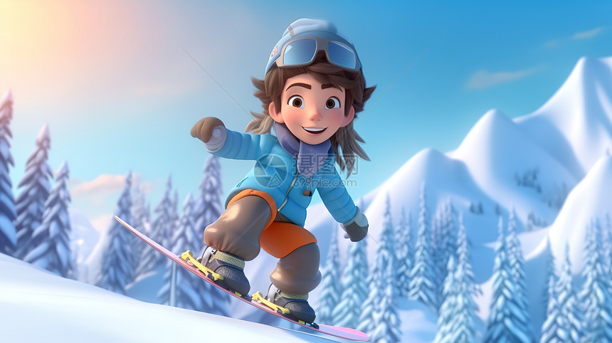 穿着滑雪服的男孩正在滑雪图片