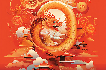 中国龙插图快乐和平生肖龙背景图片