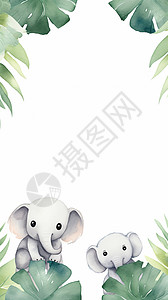 可爱大象绘本类森林动物边框高清图片