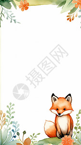 绘本可爱小狐狸水彩风边框设计图片