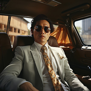 坐在车里戴墨镜酷酷的男人图片