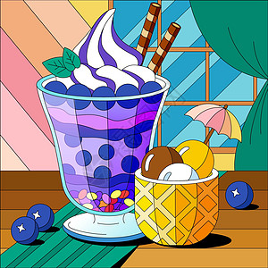 蓝莓汁夏季清凉水果饮品扁平插画插画