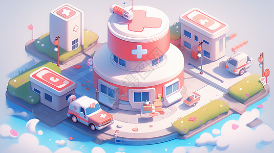 可爱的淡粉色卡通医院背景图片