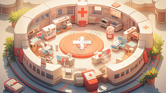 圆弧形漂亮可爱的卡通医院图片