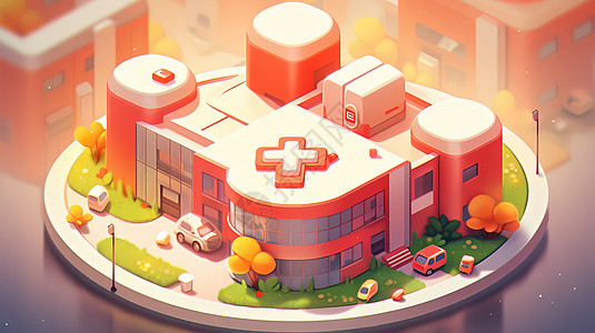 粉色可爱的立体卡通医院背景图片