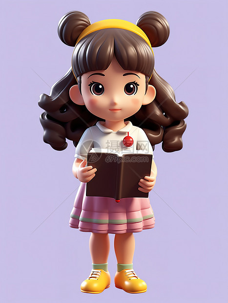 拿着书本的女孩3D图标图片