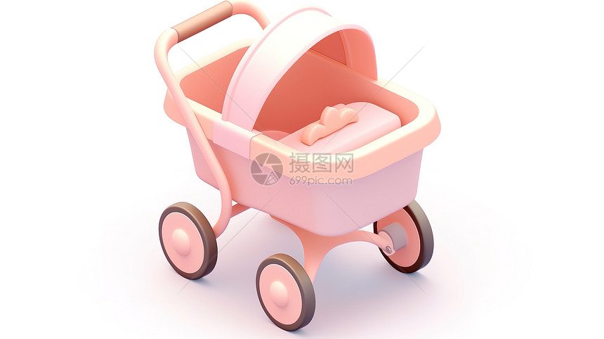 婴儿粉色可爱BB手推车3D图标图片
