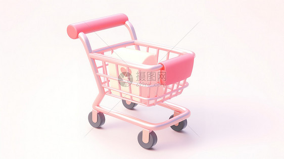 粉色的购物车3D图片