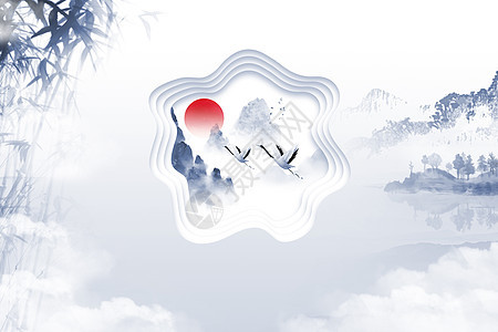 水墨创意中式飞鹤图片