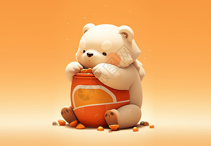 抱着饼干桶的可爱卡通小白熊图片
