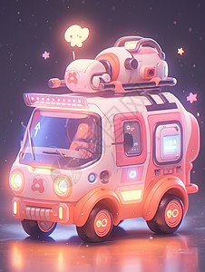 卡通汽车玩具车粉色背景图片