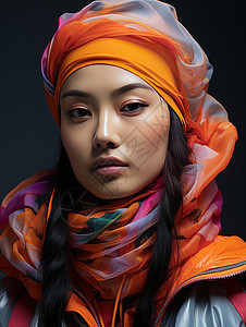 围彩色围巾时尚的年轻女人图片