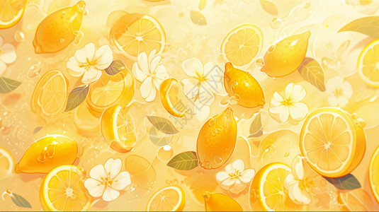梦幻可爱的柠檬与花朵背景图片