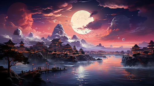 唯美的东方古代夜景图片