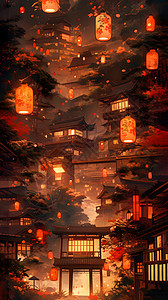 国风灯笼中元节中式节日插画图片