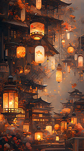 灯笼中国风中元节中式节日插画图片