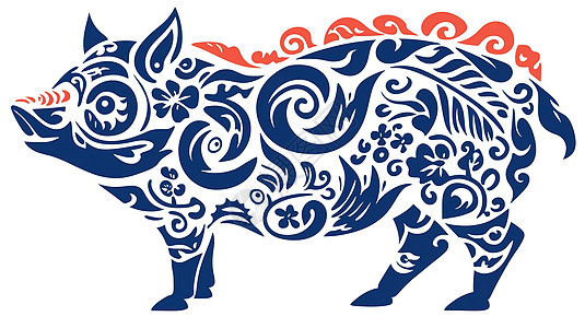 中国剪纸风十二生肖之猪图片
